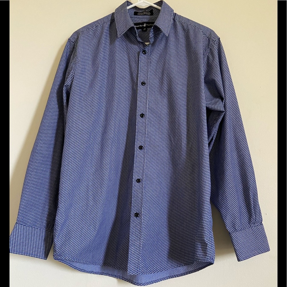 Men’s Checkered Dress Shirt-navy blue/white